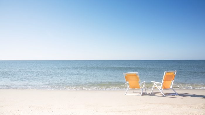 USA, Massachusetts, Nantucket, Two beach chairs on empty Surfside Beach